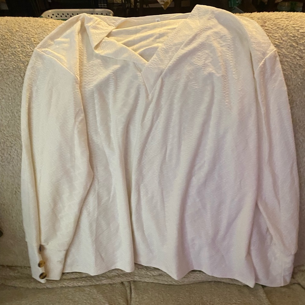 Long sleeve V-neck white/cream shirt.